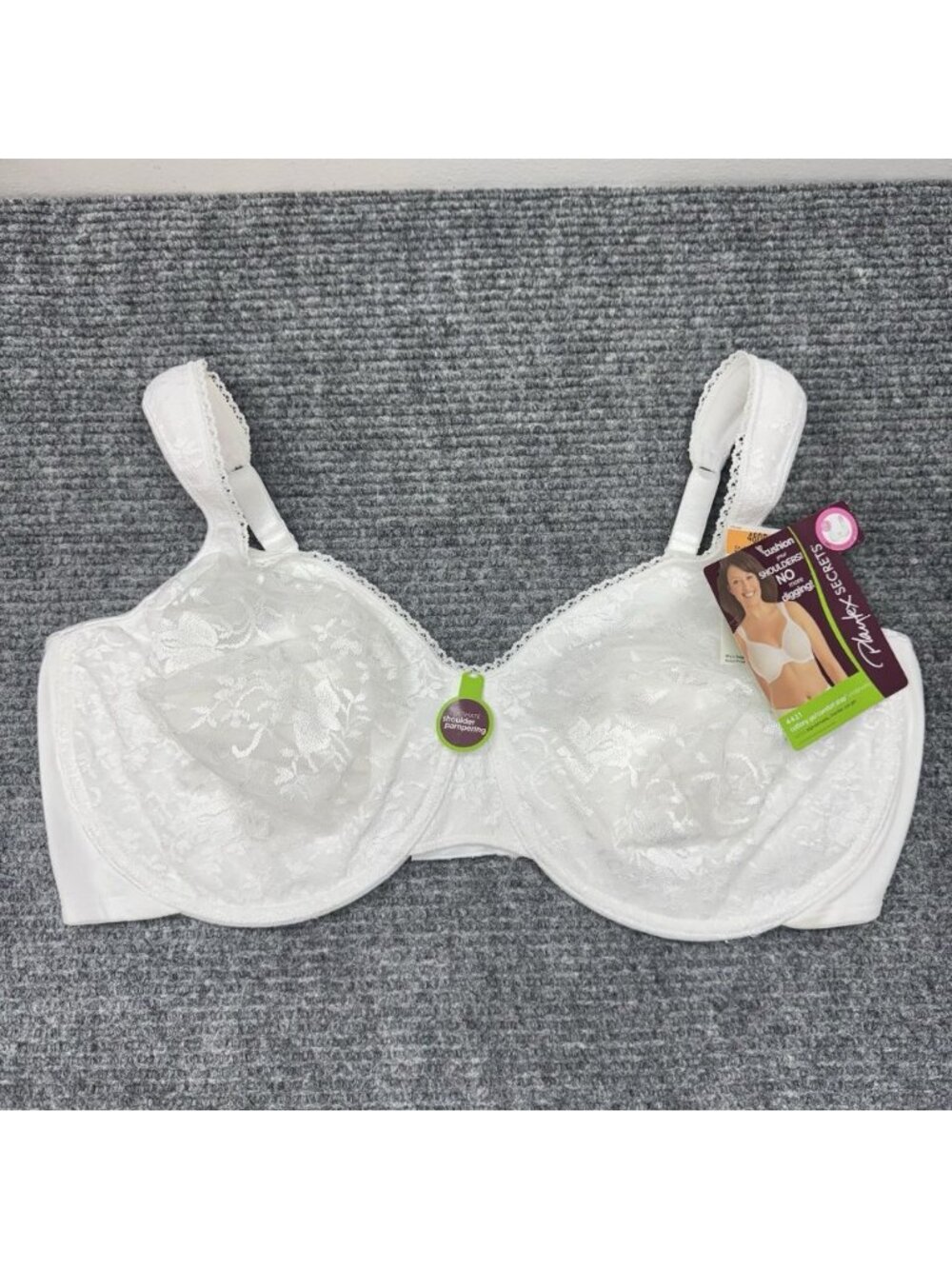 Playtex Secrets Bra 48DD White Floral Lace Underwire Comfort Gel Strap 4421 New